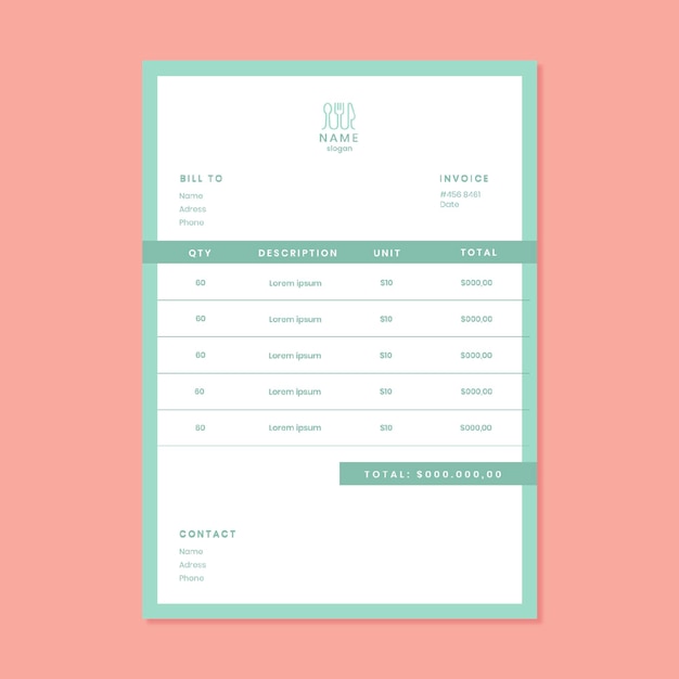 Free vector minimalist pastel catering invoice