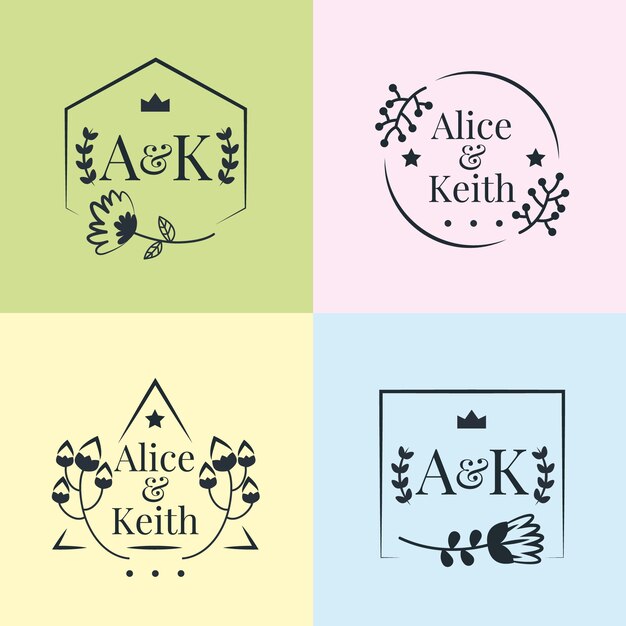 Minimalist pastel colors wedding monograms pack