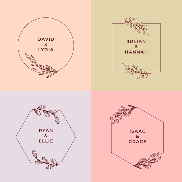 Set di monogrammi di matrimonio minimalista colori pastello