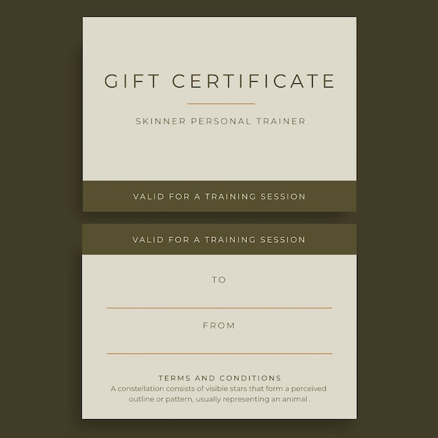 Minimalist personal trainer gift certificate