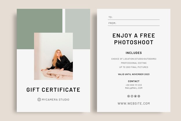 Minimalist photography studio gift certificate
