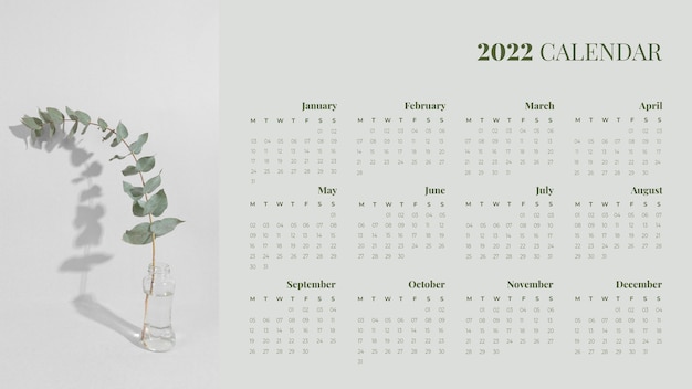 Minimalist plants 2022 calendar template