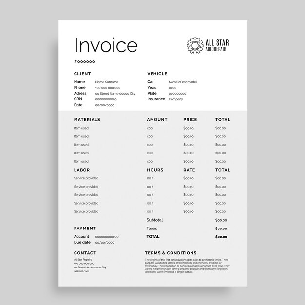 Minimalist repair shop invoice
