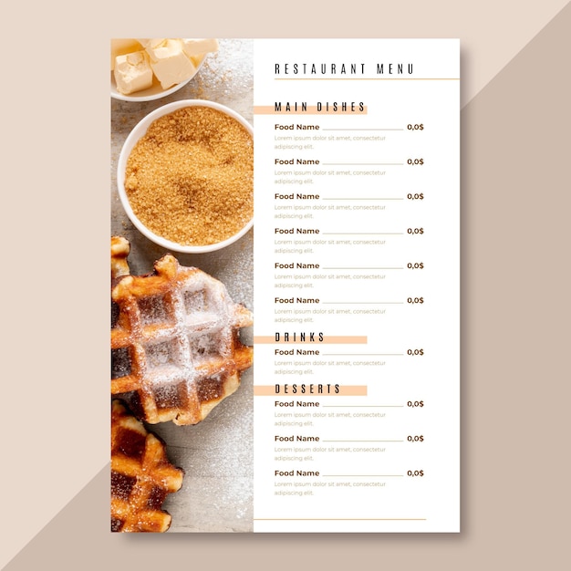 Minimalist restaurant menu template in vertical format