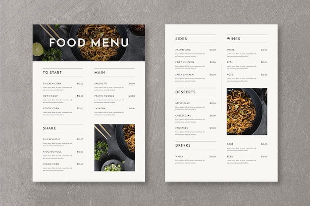 Vettore gratuito modello di menu ristorante minimalista