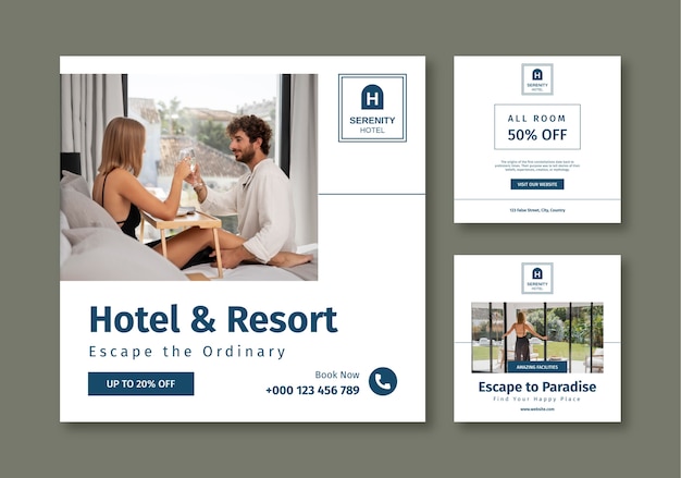 Free vector minimalist serenity hotel instagram post template