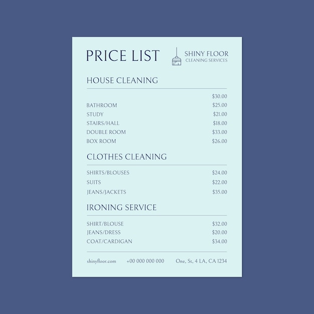 Minimalist shiny floor cleaning services price list template