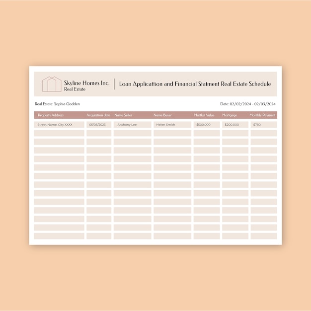 Minimalist simple skyline homes inc. real estate schedule