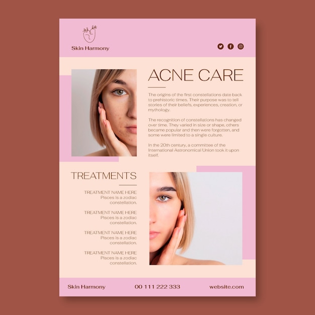 Free vector minimalist skin harmony acne treatment poster