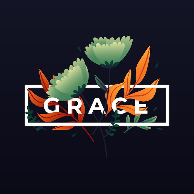 Бесплатное векторное изображение Минималистские весенние листья со словом «грация»