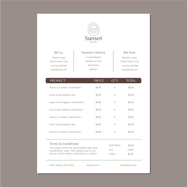 Free vector minimalist standard rental invoice