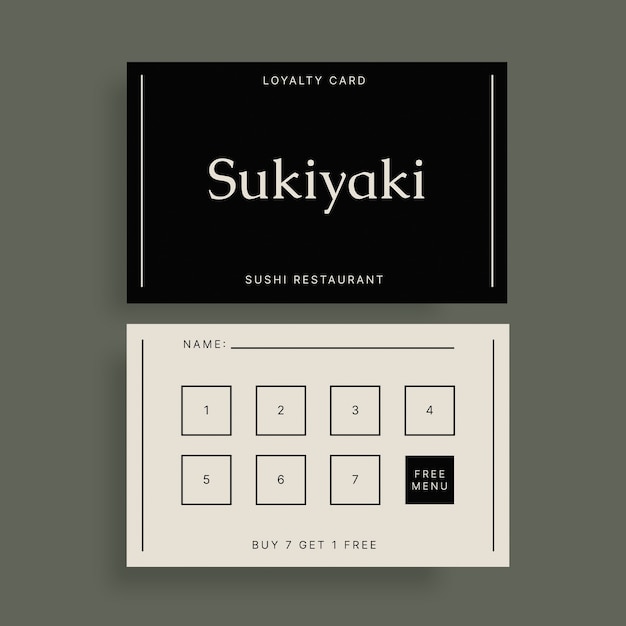 Minimalist sukiyaki restaurant loyalty card