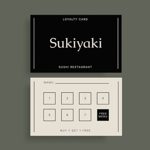 Carta fedeltà minimalista del ristorante sukiyaki