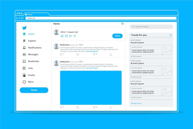 Vettore gratuito modello di interfaccia twitter minimalista