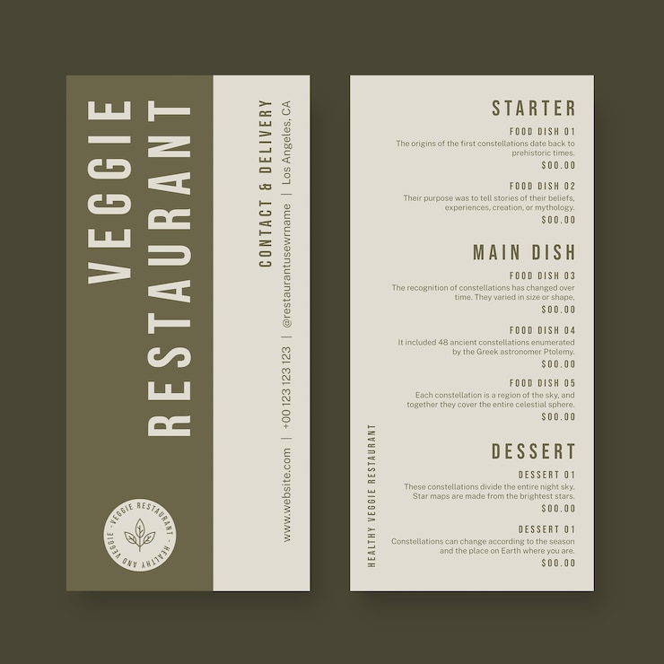 Free Vector minimalist veggie restaurant rack card