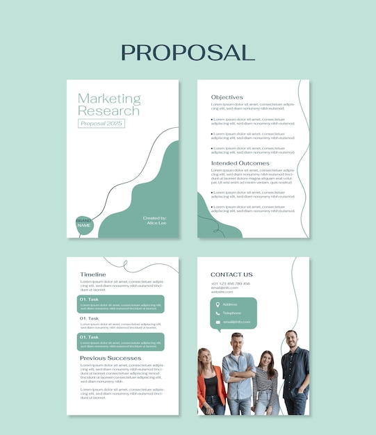 Free vector minimalist waves marketing research proposal template
