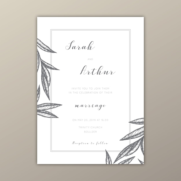 Free vector minimalist wedding invitation template with illustrations