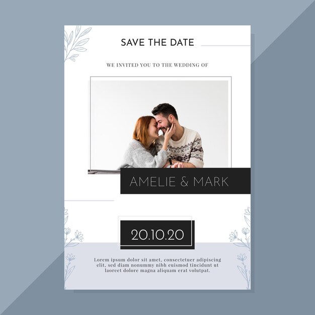 minimalist wedding invitation template with photo