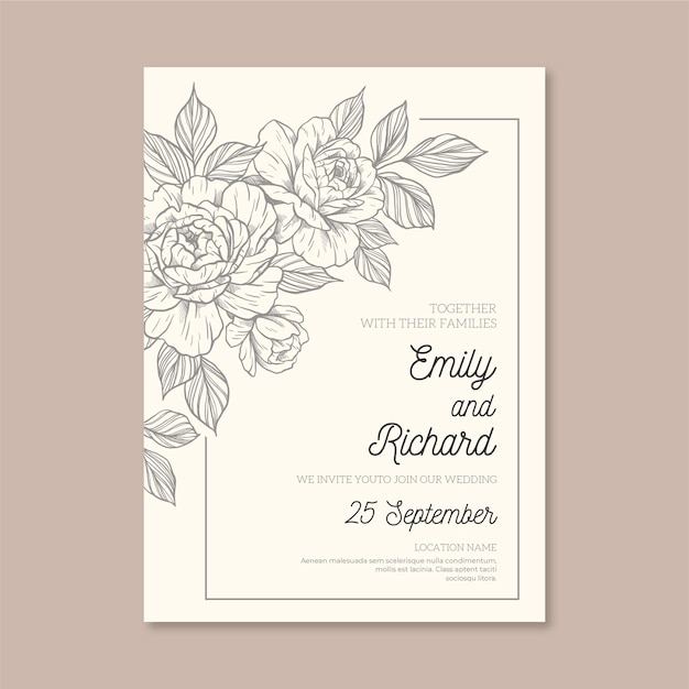 Free vector minimalist wedding invitation with drawn elements