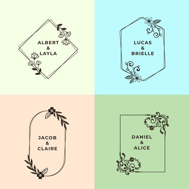 Free vector minimalist wedding monograms collection in pastel colors