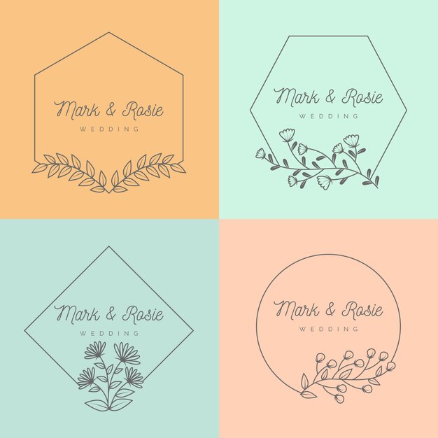 minimalist wedding monograms group in pastel colors
