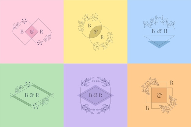 Бесплатное векторное изображение Минималистские свадебные монограммы в пастельных тонах