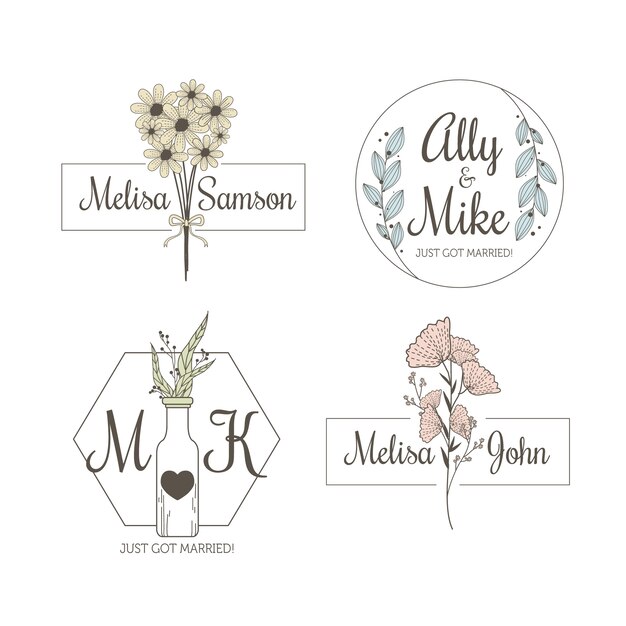 Minimalist wedding monograms in pastel colors collection