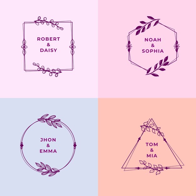 minimalist wedding monograms in pastel colors collection