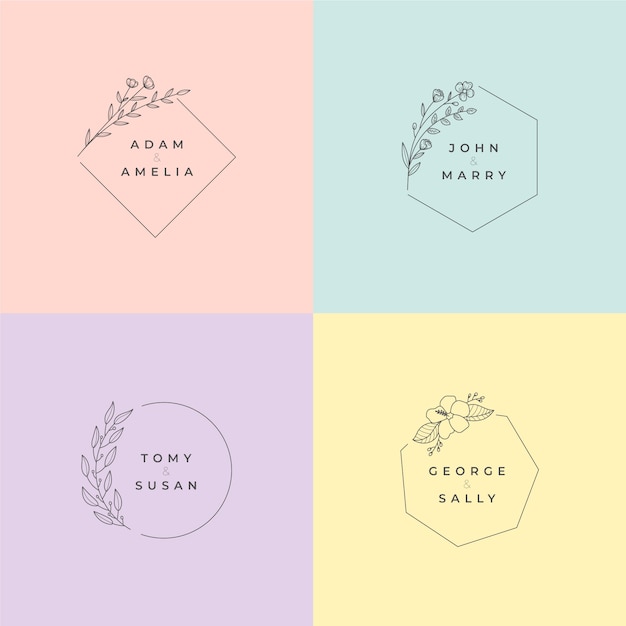 Free vector minimalist wedding monograms in pastel colors pack
