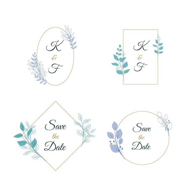 Minimalist wedding monograms in pastel colors pack