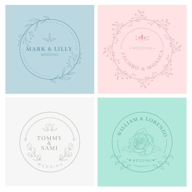 Free vector minimalist wedding monograms in pastel colors pack