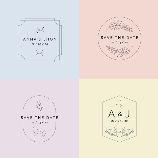 Free vector minimalist wedding monograms in pastel colors set