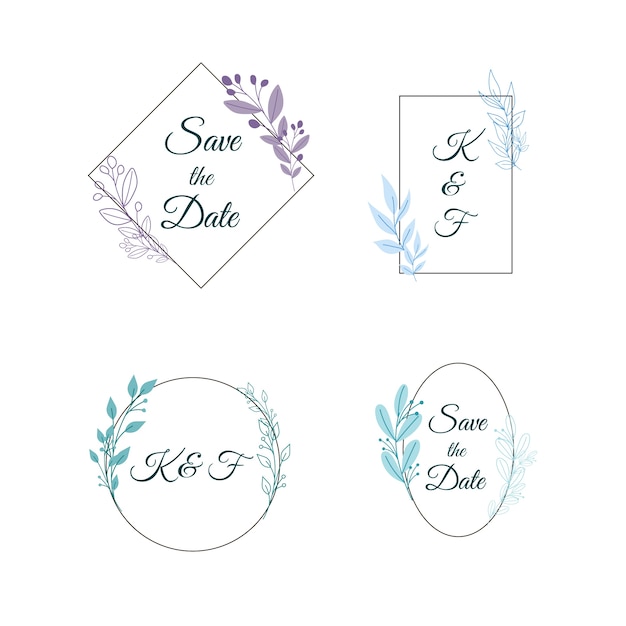 Minimalist wedding monograms in pastel colors set