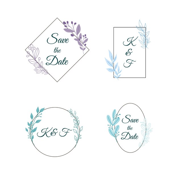 Minimalist wedding monograms in pastel colors set