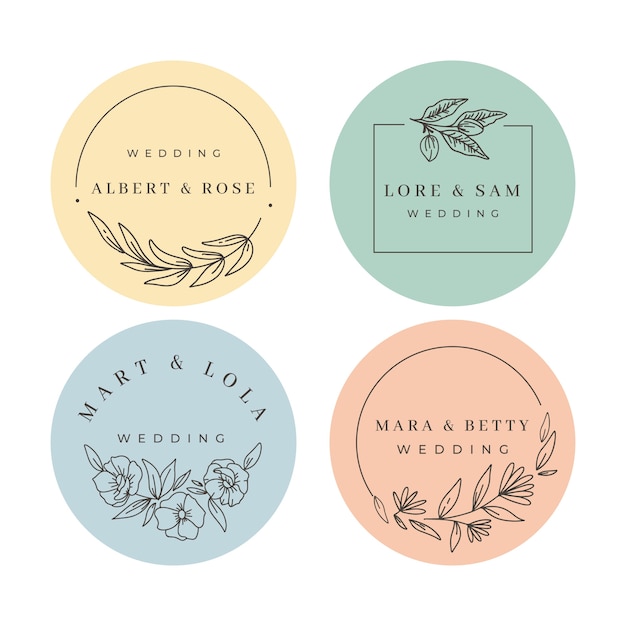 Free vector minimalist wedding monograms in pastel colors set