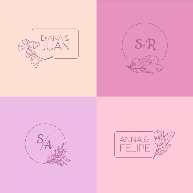 Free vector minimalist wedding monograms in pastel colors