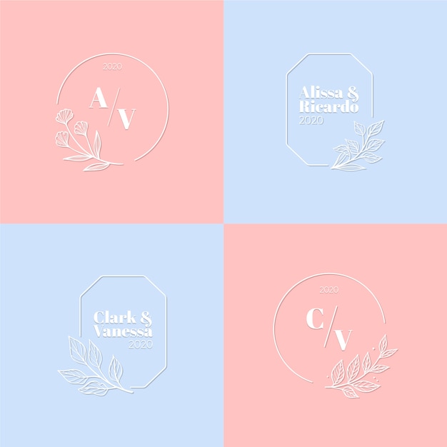 Minimalist wedding monograms in pastel colors