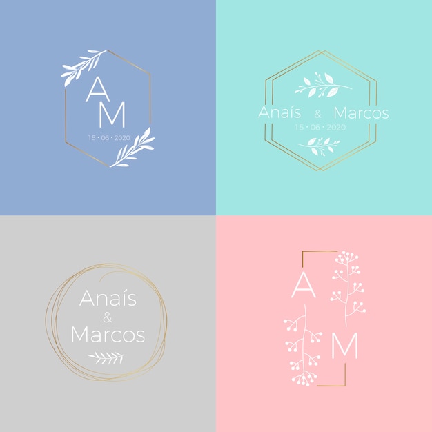 Free vector minimalist wedding monograms in pastel colors