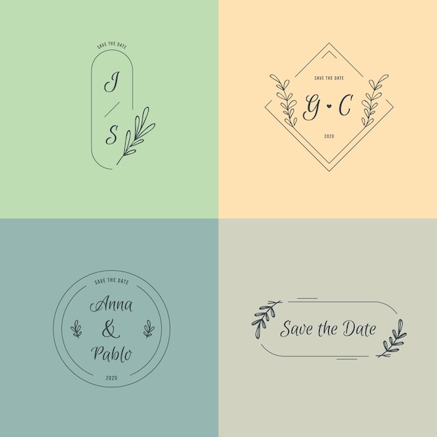 Free vector minimalist wedding monograms in pastel colors