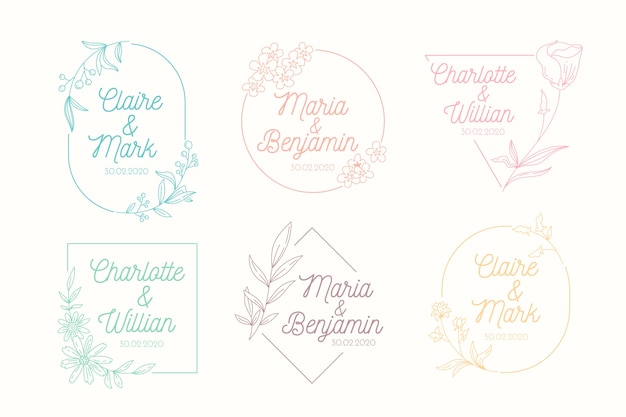 Minimalist wedding monograms in pastel colors