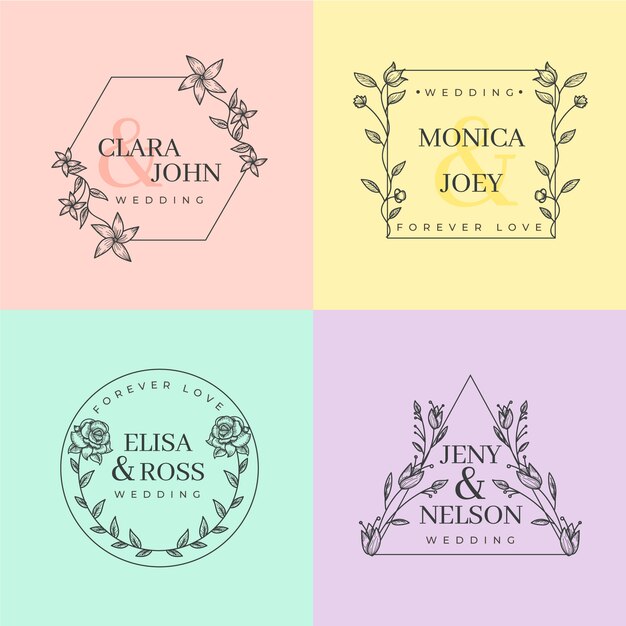 Minimalist wedding monograms in pastel colors