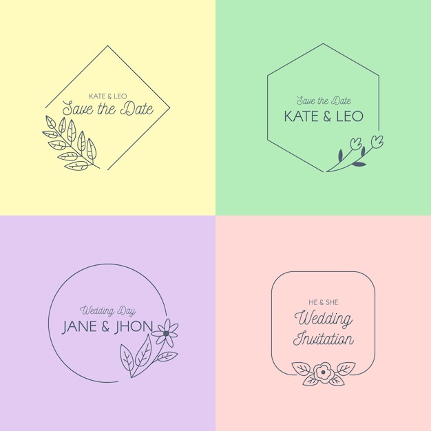 Free vector minimalist wedding monograms in pastel colors