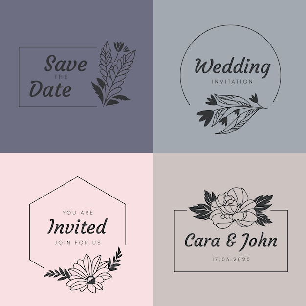 Vettore gratuito monogrammi di matrimonio minimalista in colori pastello