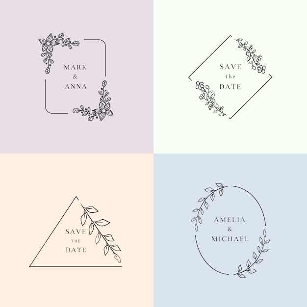 Free vector minimalist wedding monograms in pastel colors