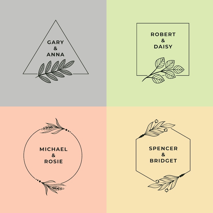 Free Vector minimalist wedding monograms in pastel colors
