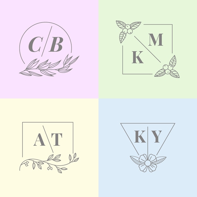 Free vector minimalist wedding monograms in pastel colors