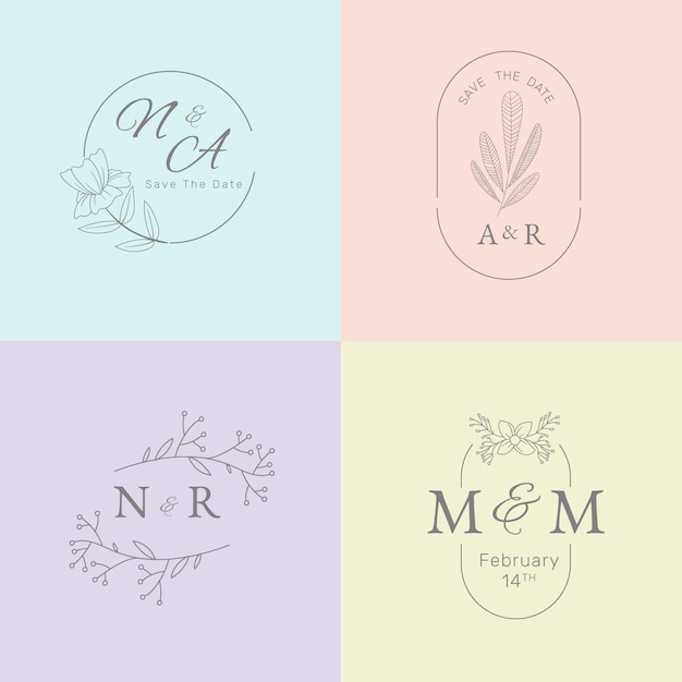 Minimalist wedding monograms in pastel colors