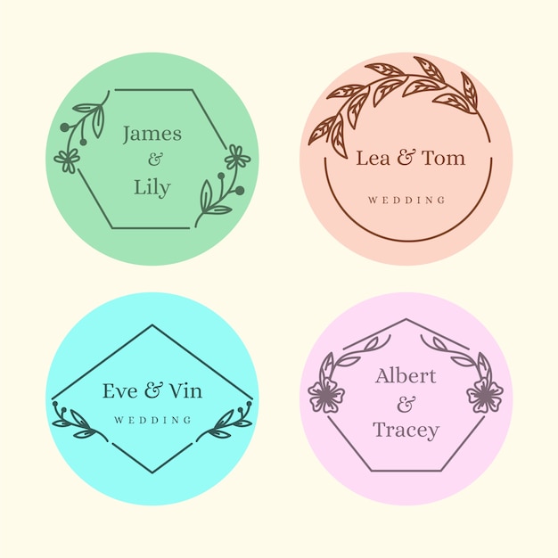 Free vector minimalist wedding monograms in pastel colors