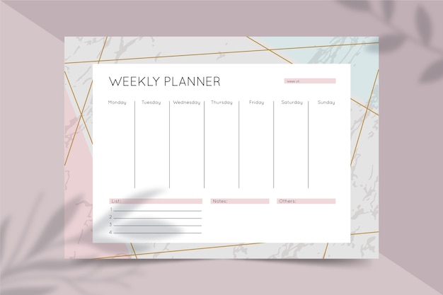 Vettore gratuito modello di pianificatore settimanale minimalista