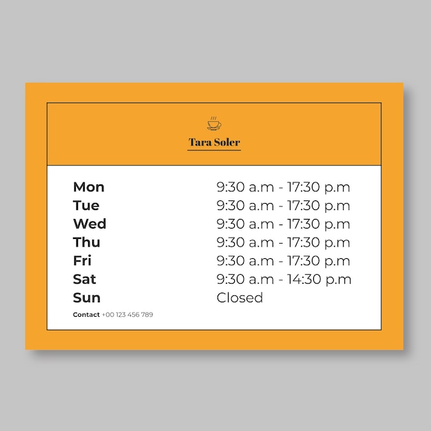 Minimalist yellow tara coffee shop schedule